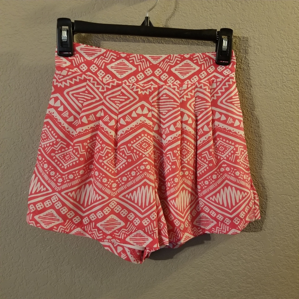 Miami Womens Pink Pleated Geometric Pattern Pull-on Shorts Size Small